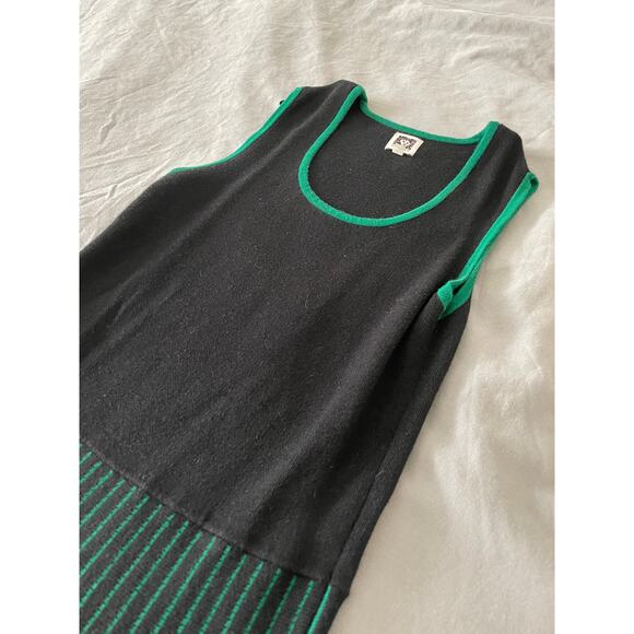 Anne Klein Black and Green Sleeveless Sweater Dress SZ Small - Picture 2 of 8